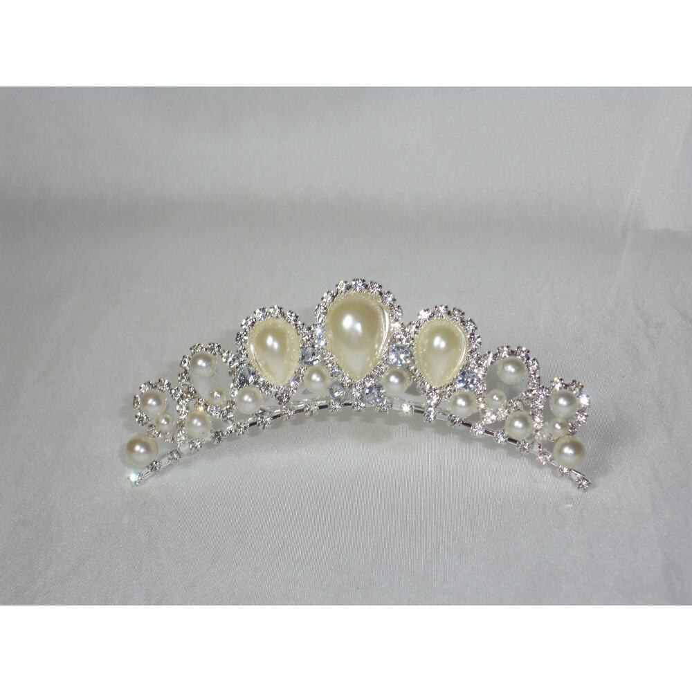 Rhinestone pearl tiara crown, first communion tiara flower girl prom crown tiara